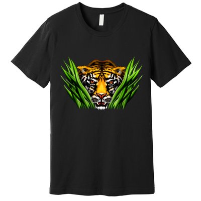 Wildlife - Tiger In Grass Portrait Premium T-Shirt