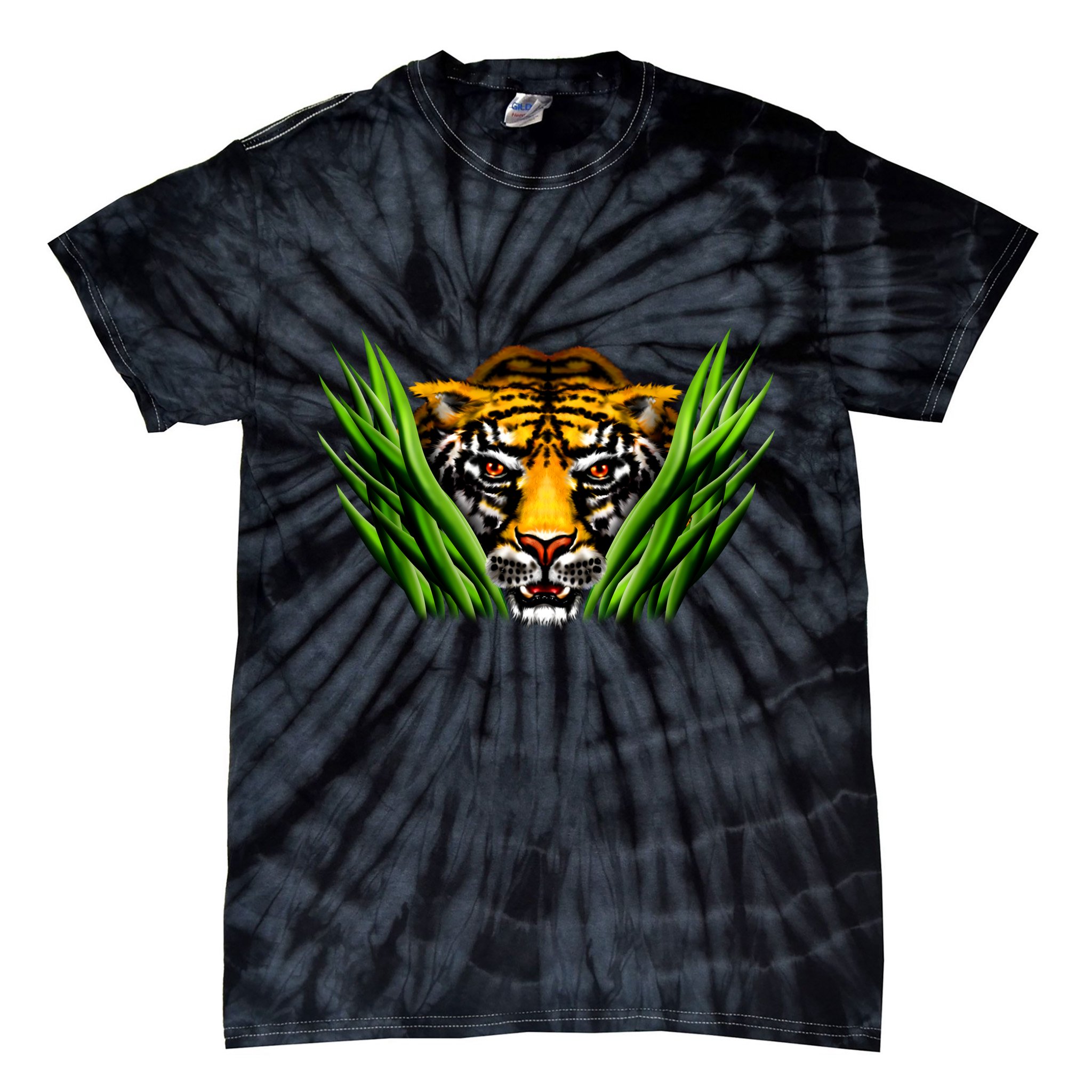 Wildlife - Tiger In Grass Portrait Tie-Dye T-Shirt