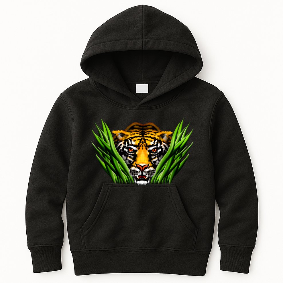 Wildlife - Tiger In Grass Portrait Kids Hoodie