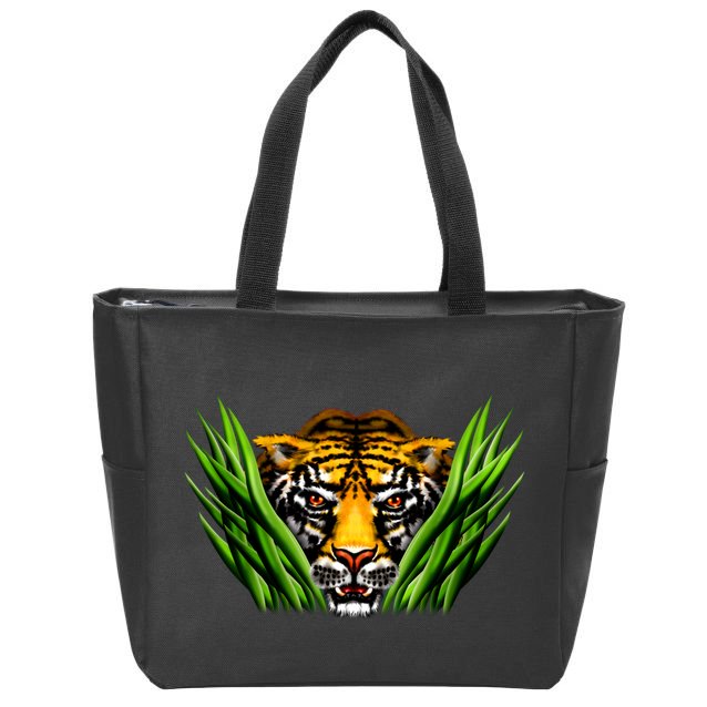 Wildlife - Tiger In Grass Portrait Zip Tote Bag