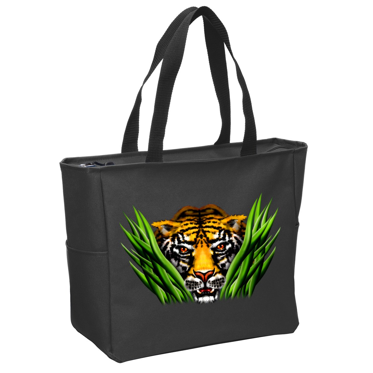Wildlife - Tiger In Grass Portrait Zip Tote Bag