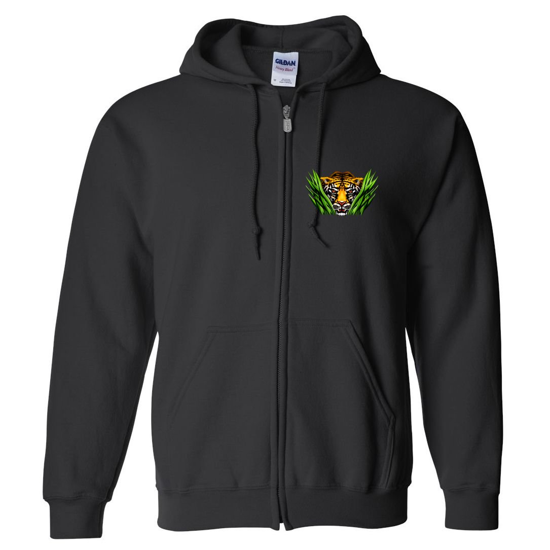 Wildlife - Tiger In Grass Portrait Full Zip Hoodie