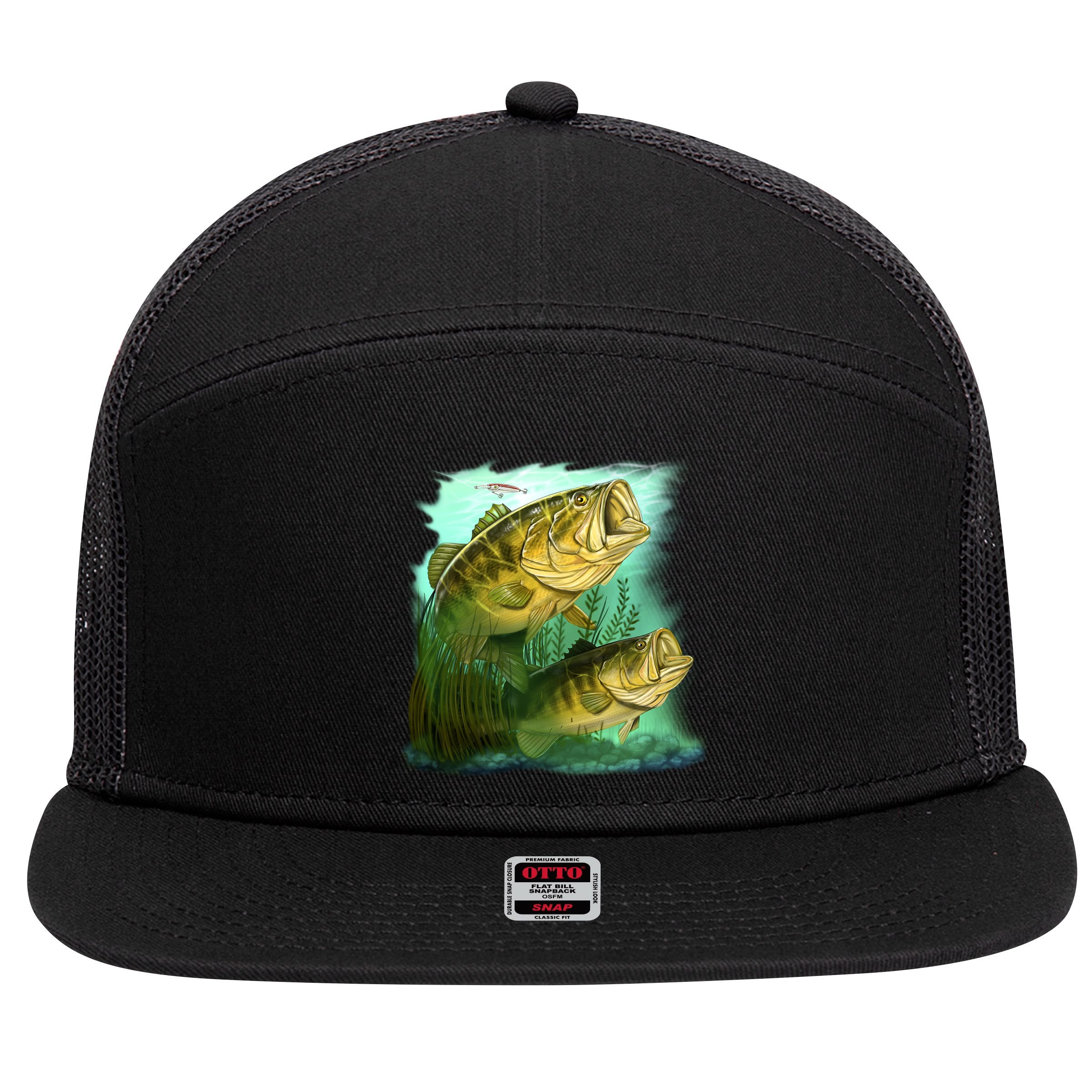 Wildlife - Two Jumping Bass 7 Panel Mesh Trucker Snapback Hat