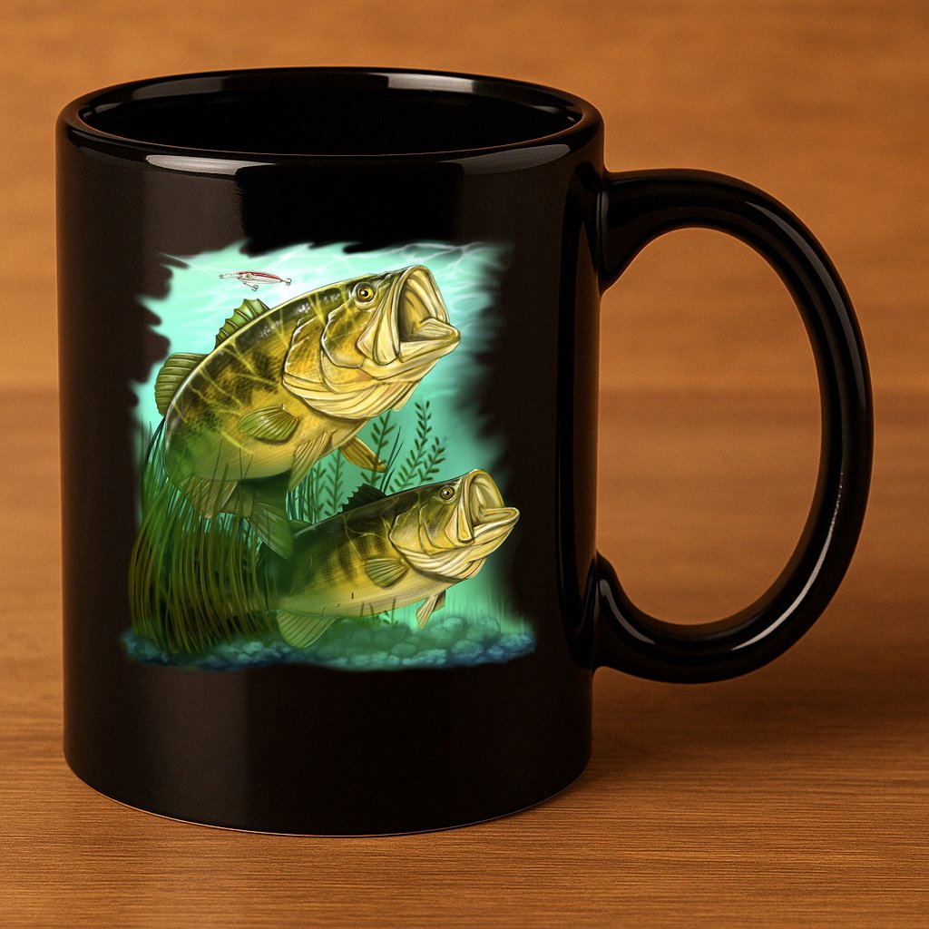 Wildlife - Two Jumping Bass 11oz C Handle Ceramic Mug