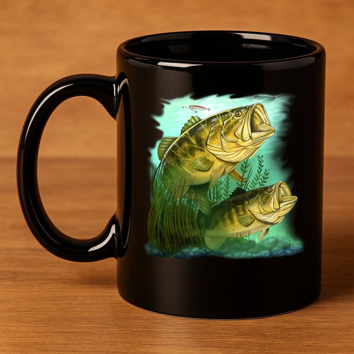 Wildlife - Two Jumping Bass 11oz C Handle Ceramic Mug