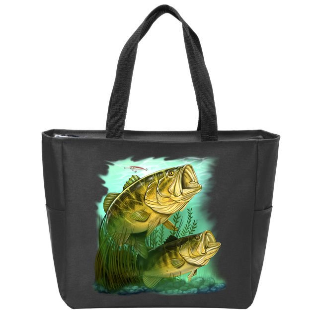 Wildlife - Two Jumping Bass Zip Tote Bag