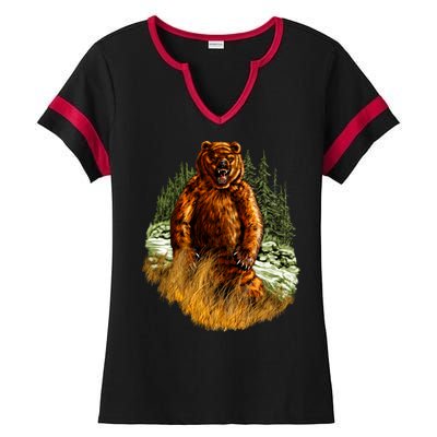 Wildlife - Wild Bear Portrait Ladies Halftime Notch Neck Tee