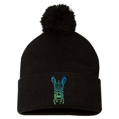 Wildlife - Zebra Head Abstract Pom Pom 12in Knit Beanie