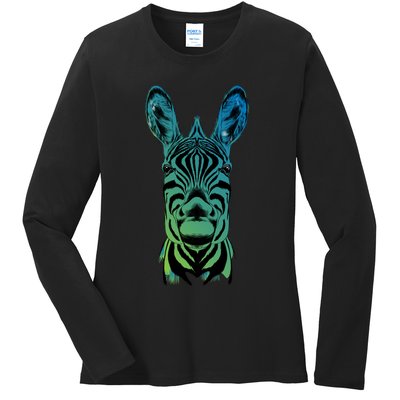 Wildlife - Zebra Head Abstract Ladies Long Sleeve Shirt