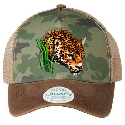 Wildlife Big Face Jaguar In Grass Portrait Legacy Tie Dye Trucker Hat