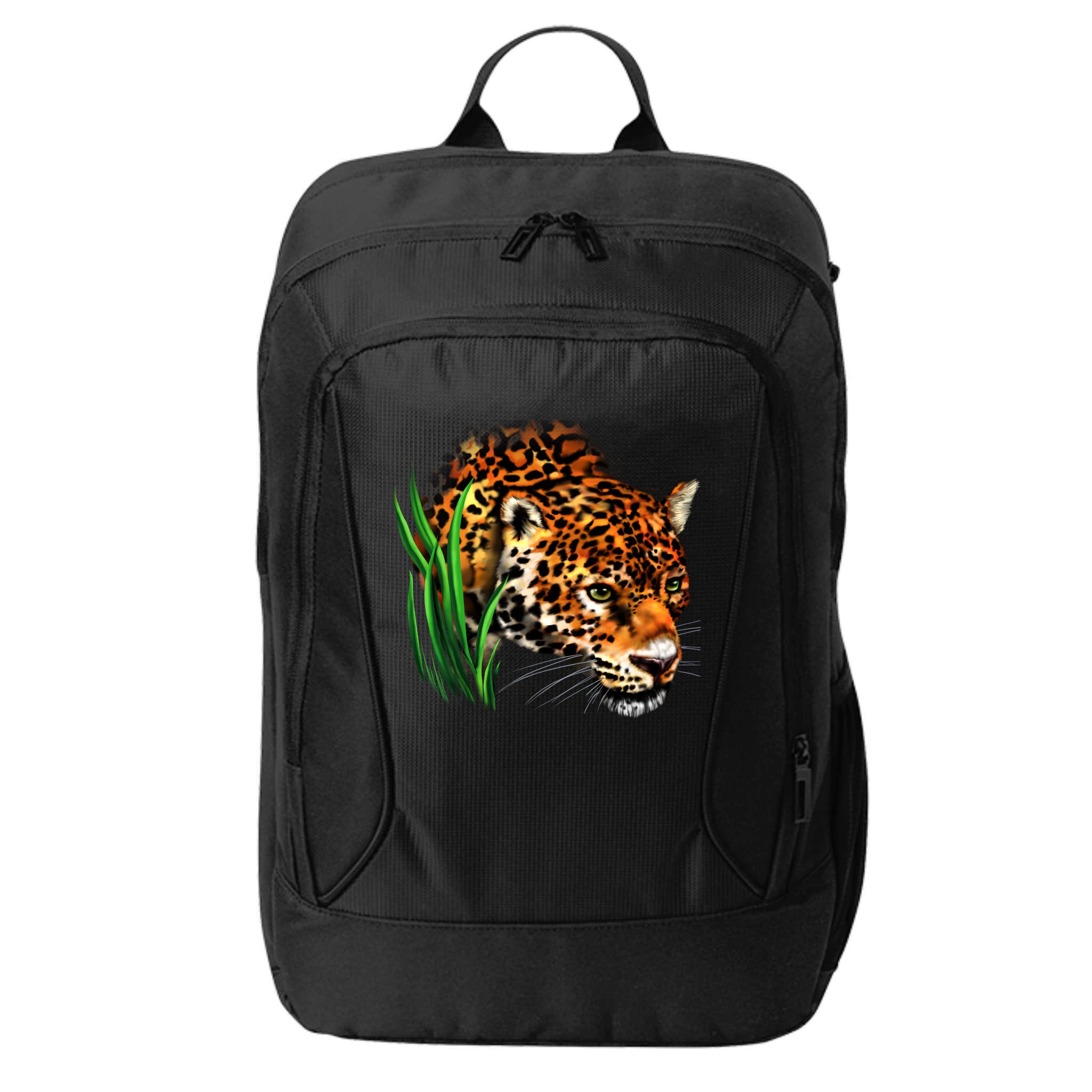 Wildlife Big Face Jaguar In Grass Portrait City Backpack