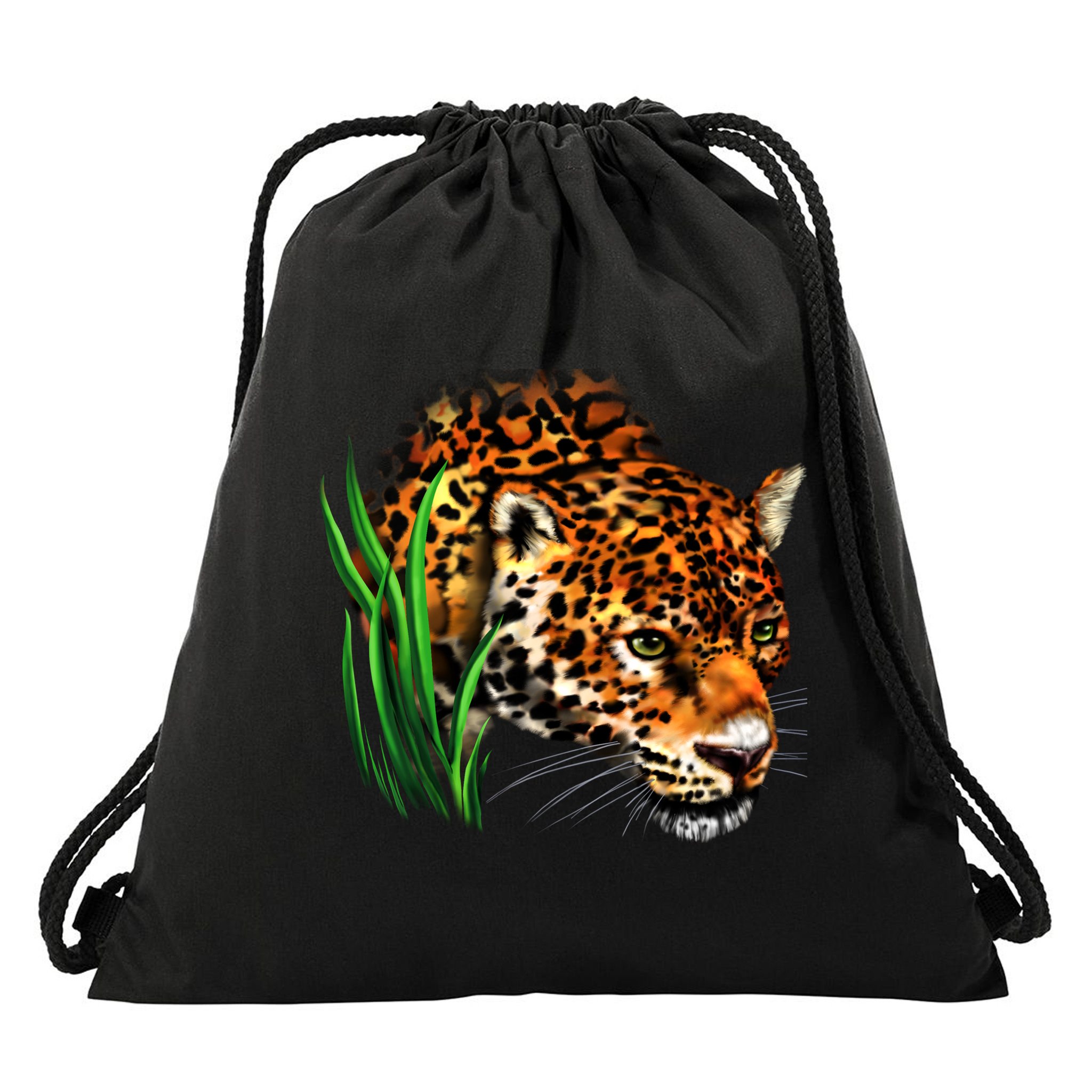 Wildlife Big Face Jaguar In Grass Portrait Drawstring Bag