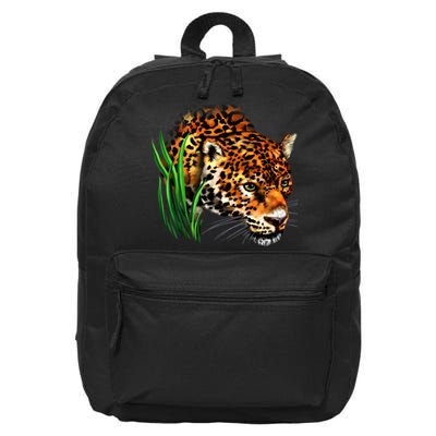 Wildlife Big Face Jaguar In Grass Portrait 16 in Basic Backpack