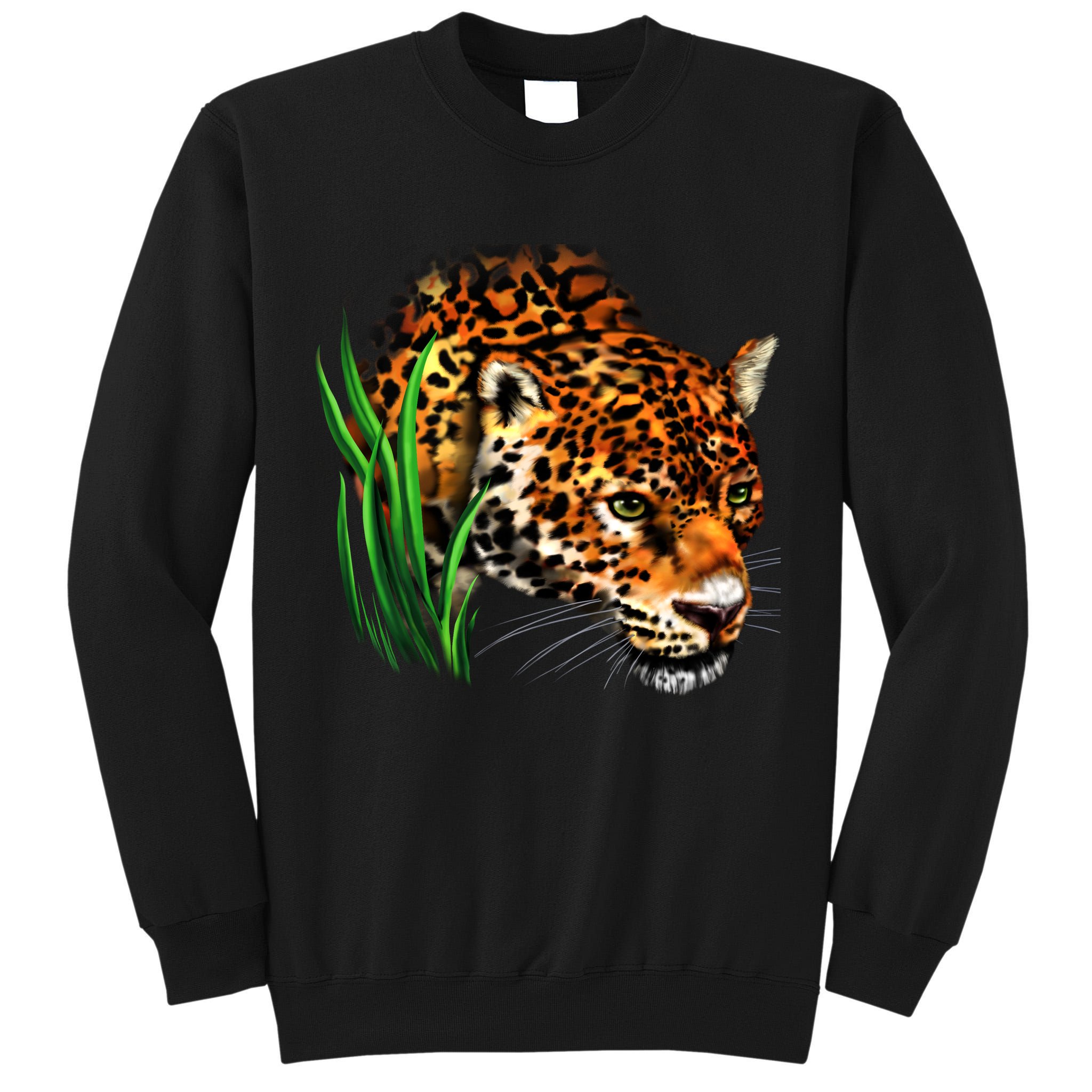 Wildlife Big Face Jaguar In Grass Portrait Tall Sweatshirt