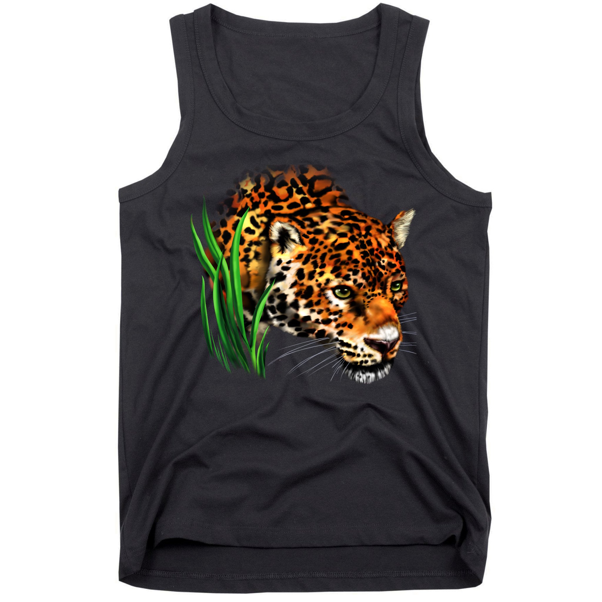 Wildlife Big Face Jaguar In Grass Portrait Tank Top