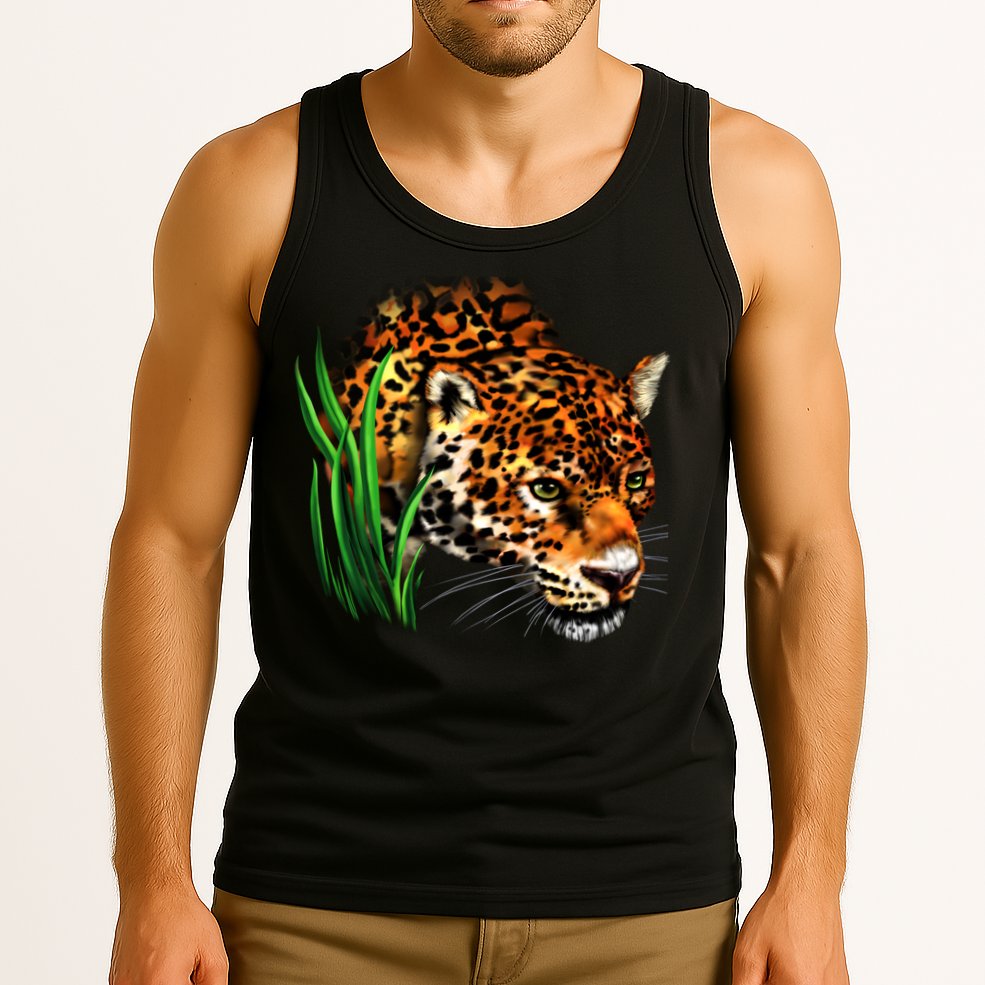 Wildlife Big Face Jaguar In Grass Portrait Tank Top