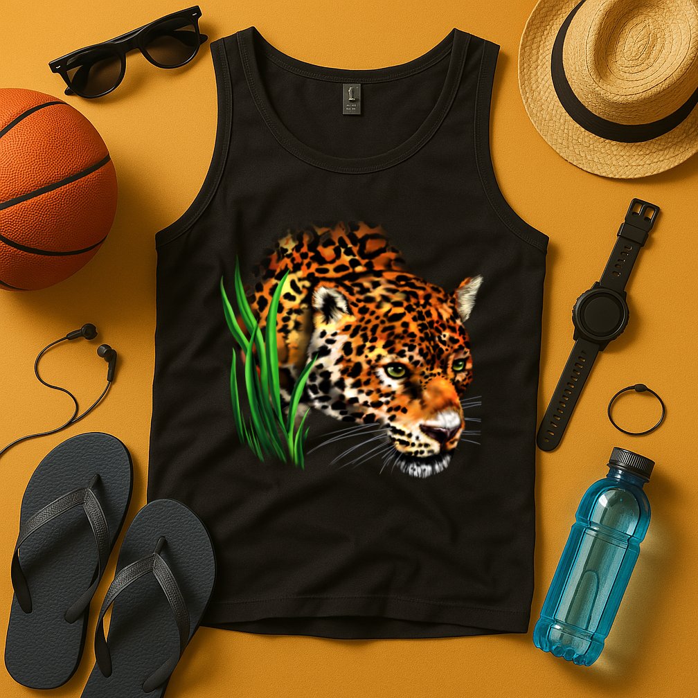 Wildlife Big Face Jaguar In Grass Portrait Tank Top