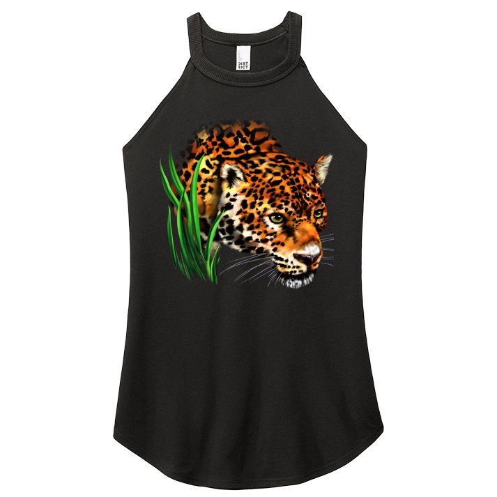 Wildlife Big Face Jaguar In Grass Portrait Women's Perfect Tri Rocker Tank
