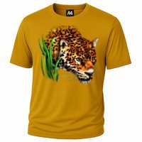 Wildlife Big Face Jaguar In Grass Portrait Cooling Performance Crew T-Shirt