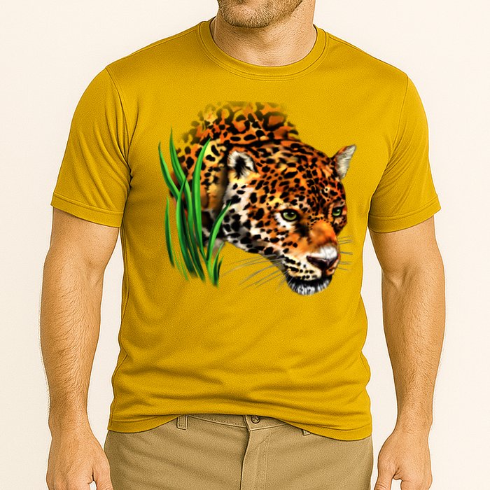 Wildlife Big Face Jaguar In Grass Portrait Cooling Performance Crew T-Shirt