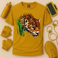 Wildlife Big Face Jaguar In Grass Portrait Cooling Performance Crew T-Shirt