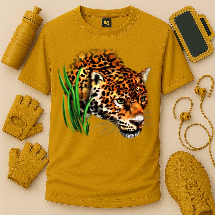Wildlife Big Face Jaguar In Grass Portrait Cooling Performance Crew T-Shirt