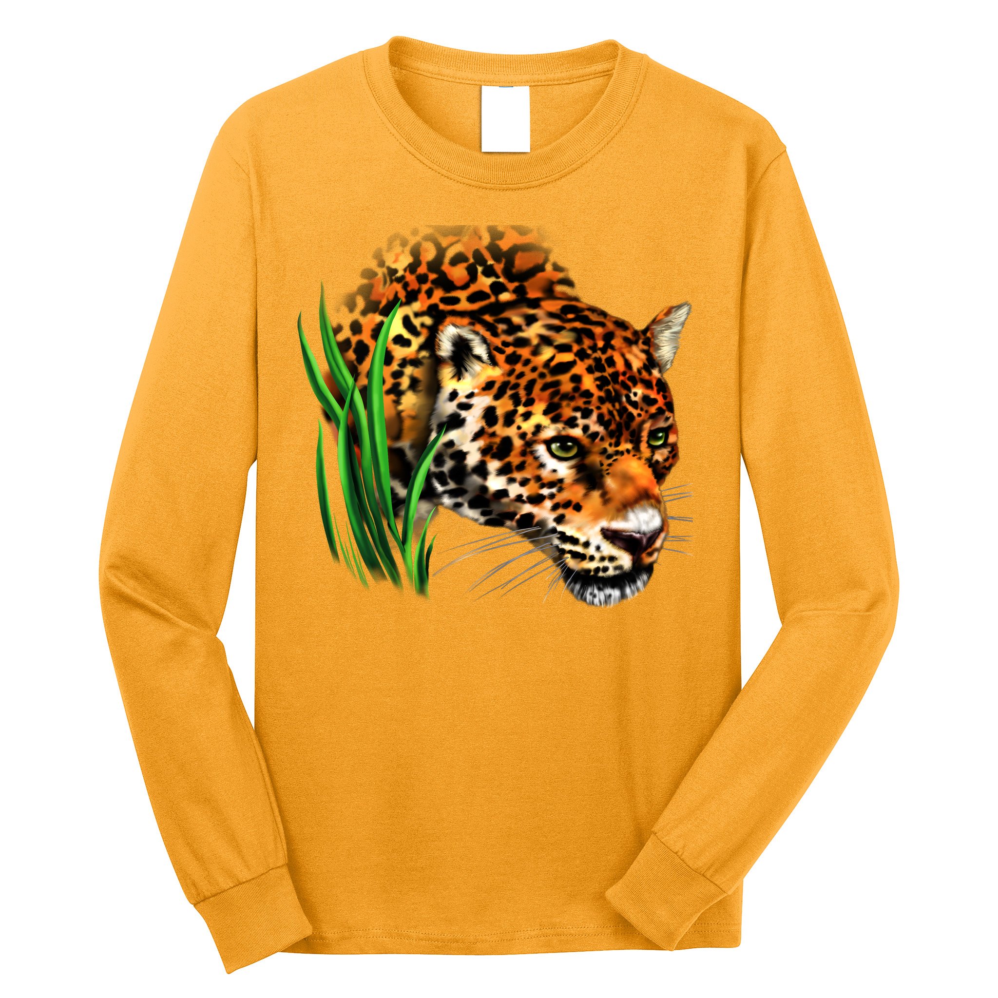 Wildlife Big Face Jaguar In Grass Portrait Long Sleeve Shirt