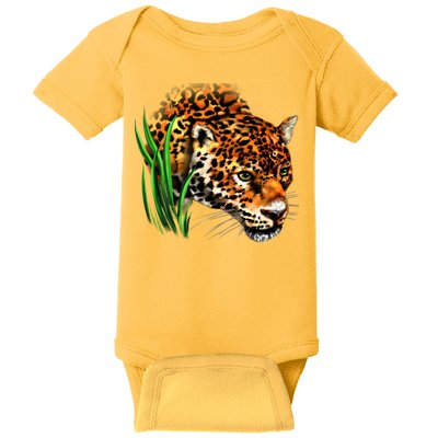 Wildlife Big Face Jaguar In Grass Portrait Baby Bodysuit