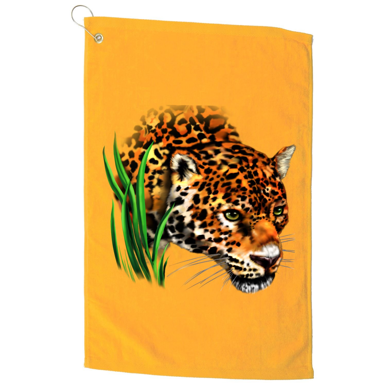Wildlife Big Face Jaguar In Grass Portrait Golf Towel