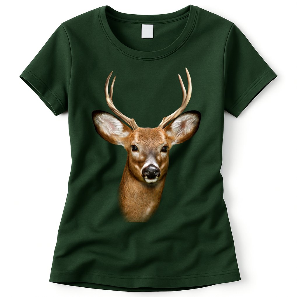 Wildlife Big Face Young Buck Deer Portrait Womens T-Shirt