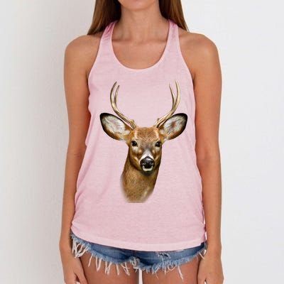 Wildlife Big Face Young Buck Deer Portrait Women's Knotted Racerback Tank