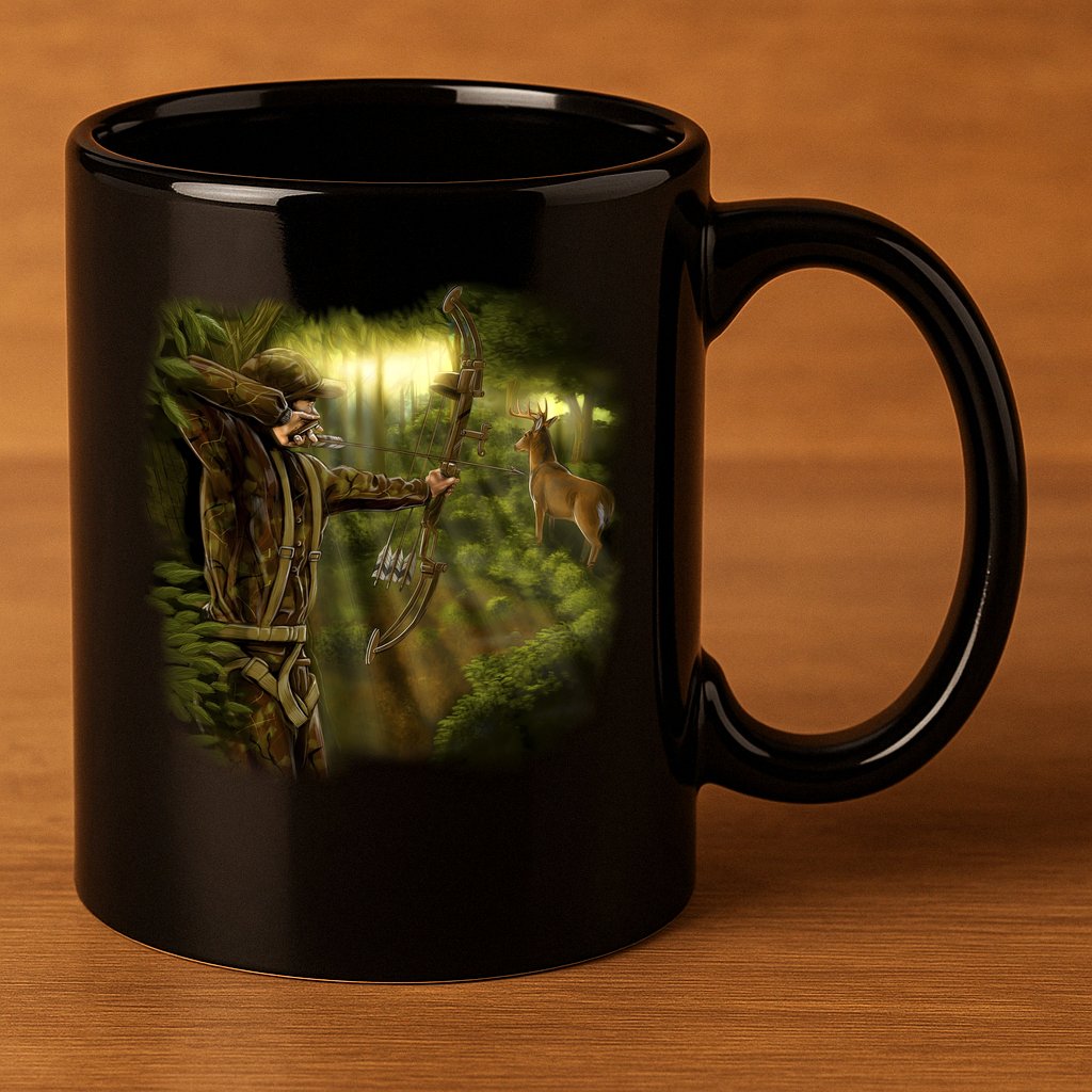 Wildlife Deer Bow Hunter 11oz C Handle Ceramic Mug