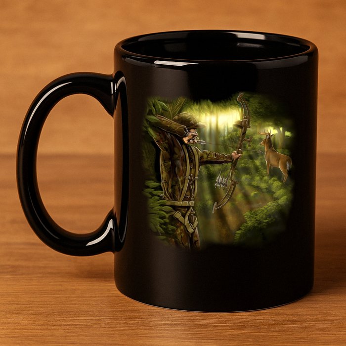 Wildlife Deer Bow Hunter 11oz C Handle Ceramic Mug