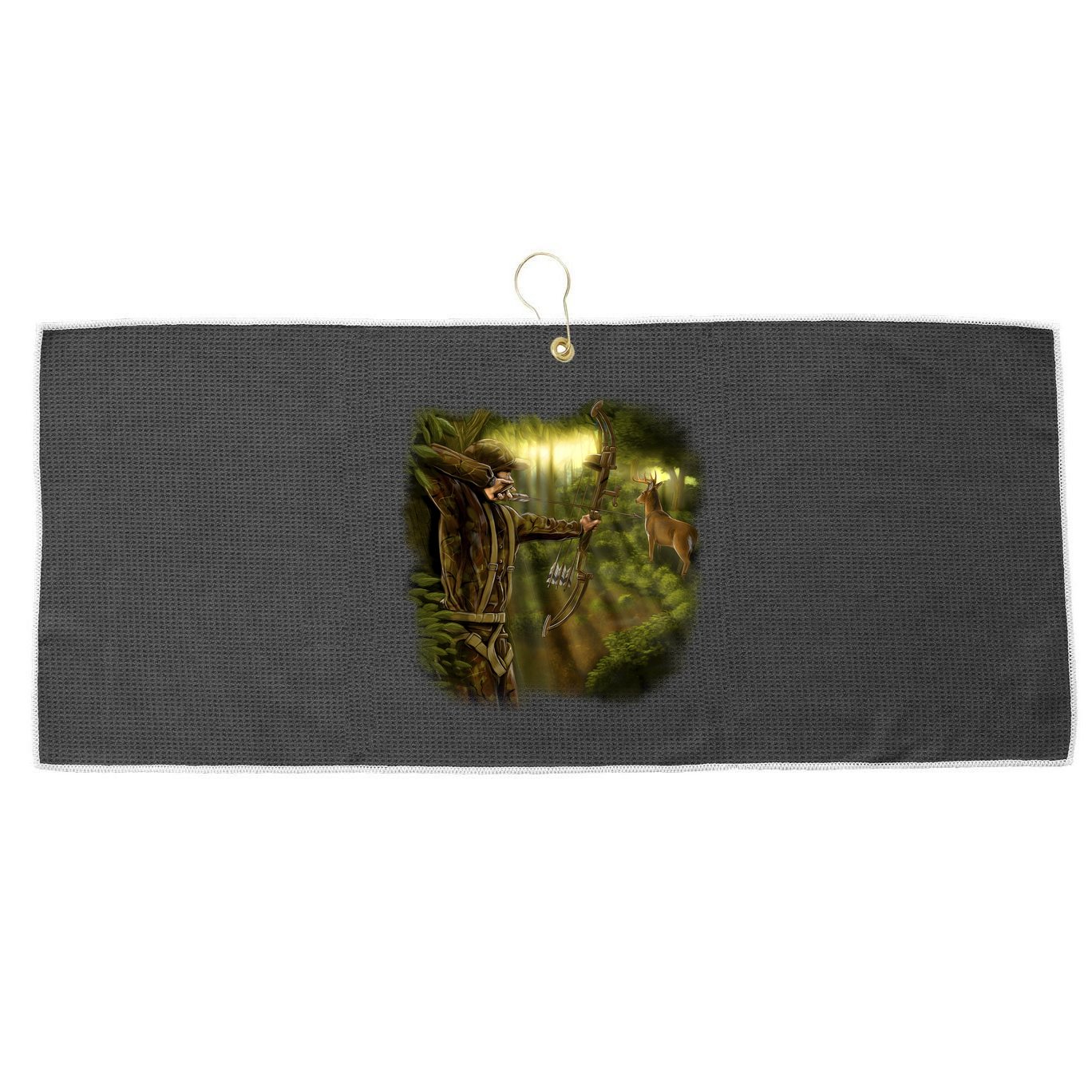 Wildlife Deer Bow Hunter Large Microfiber Waffle Golf Towel