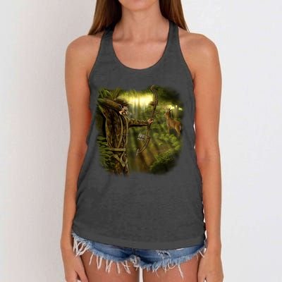 Wildlife Deer Bow Hunter Women's Knotted Racerback Tank