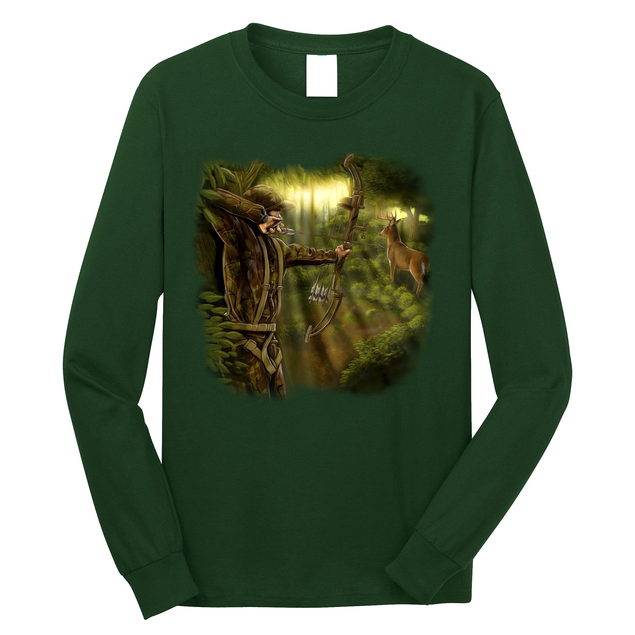 Wildlife Deer Bow Hunter Long Sleeve Shirt