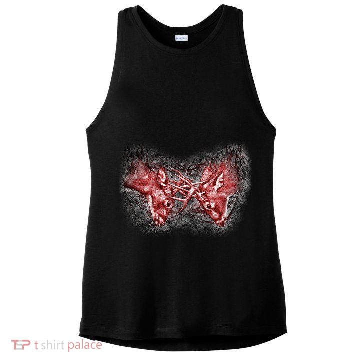 Wildlife Deer Fighting Bucks Ladies PosiCharge Tri-Blend Wicking Tank