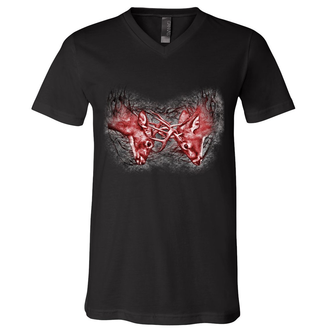 Wildlife Deer Fighting Bucks V-Neck T-Shirt