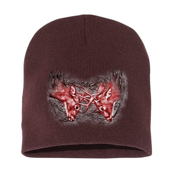 Wildlife Deer Fighting Bucks Short Acrylic Beanie