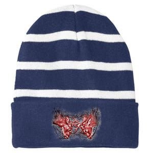 Wildlife Deer Fighting Bucks Striped Beanie with Solid Band