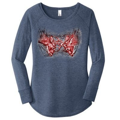 Wildlife Deer Fighting Bucks Women's Perfect Tri Tunic Long Sleeve Shirt