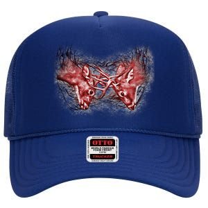 Wildlife Deer Fighting Bucks High Crown Mesh Back Trucker Hat