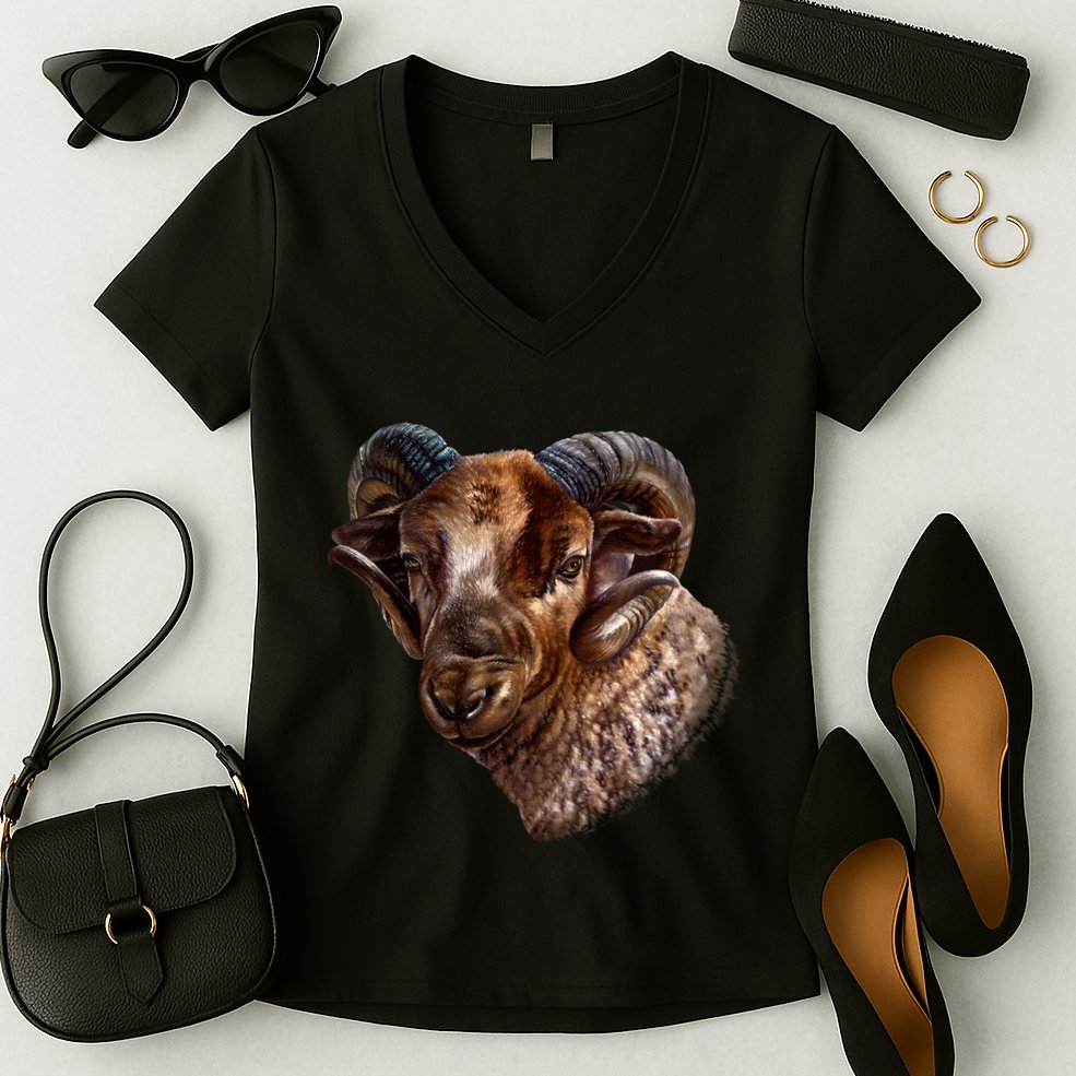 Wildlife Ram Stare Women's V-Neck T-Shirt