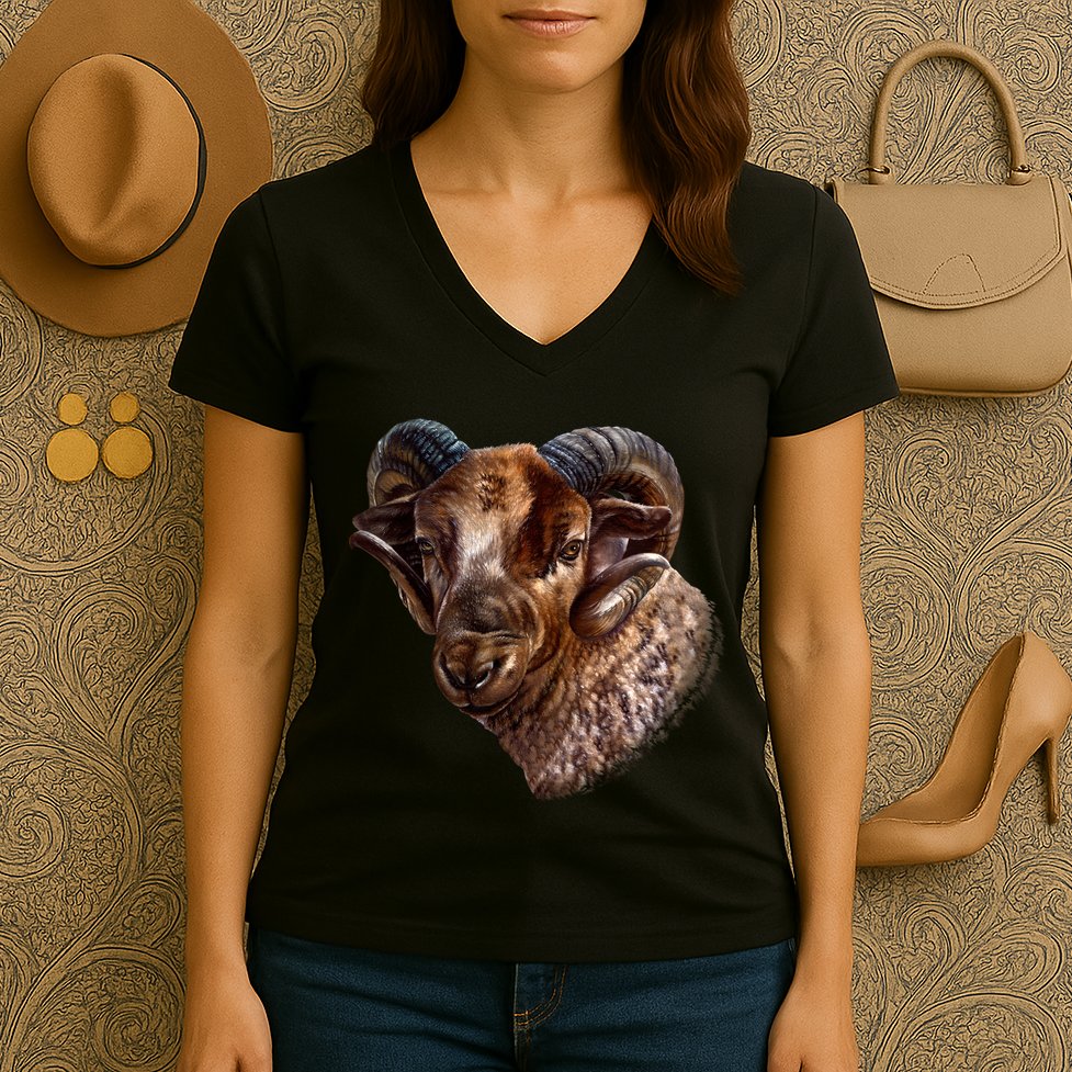 Wildlife Ram Stare Women's V-Neck T-Shirt