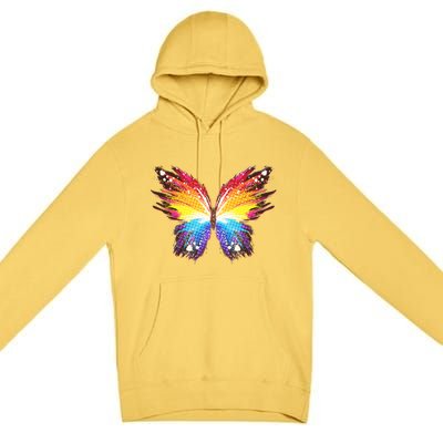 Wildly Painted Rainbow Butterfly Premium Pullover Hoodie