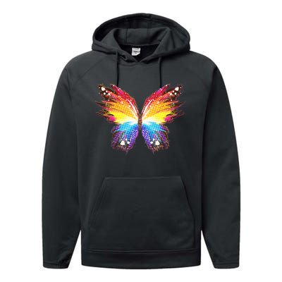 Wildly Painted Rainbow Butterfly Performance Fleece Hoodie