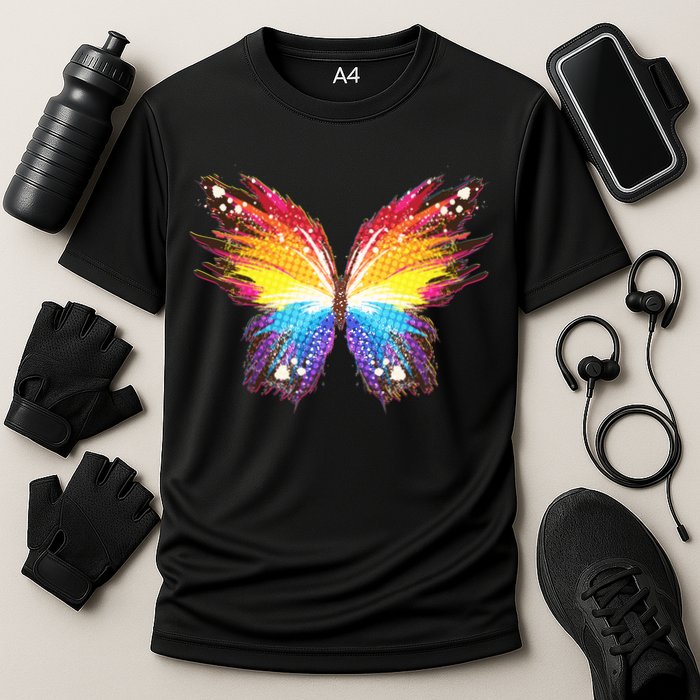 Wildly Painted Rainbow Butterfly Cooling Performance Crew T-Shirt