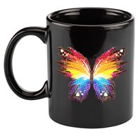 Wildly Painted Rainbow Butterfly 11oz C Handle Ceramic Mug