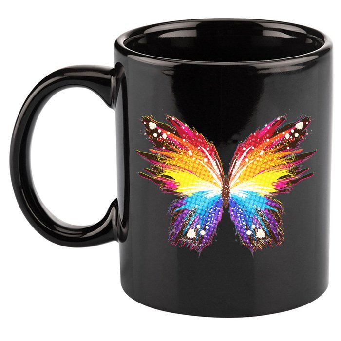 Wildly Painted Rainbow Butterfly 11oz C Handle Ceramic Mug