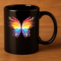 Wildly Painted Rainbow Butterfly 11oz C Handle Ceramic Mug